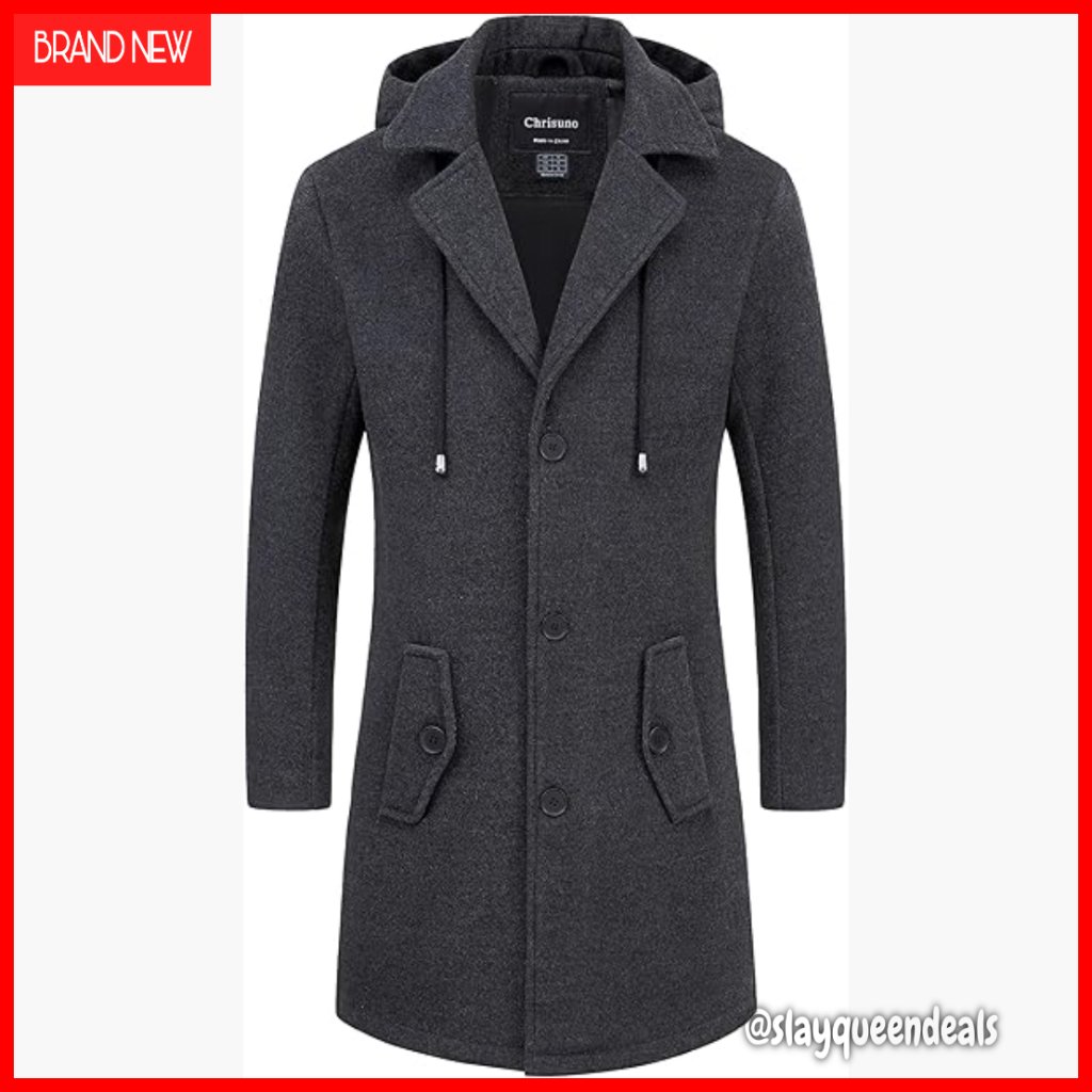 Slim Fit Wool Blend Pea Coat, Long Overcoat For Winter, Notched Collar